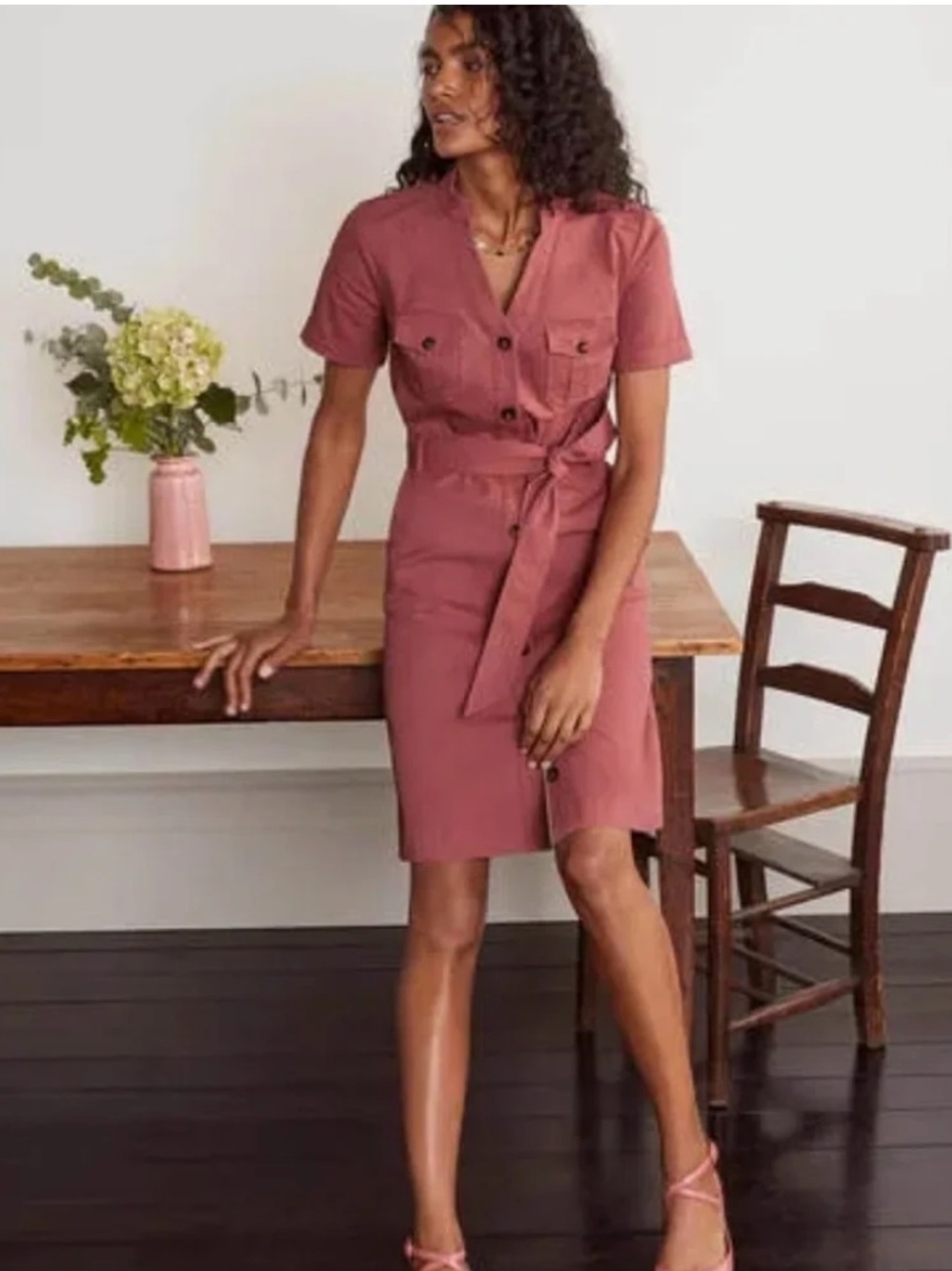 Boden Cecily Shirt Dress Dusty Rose Rosewood Size 8 UK12 ShortSleeve Button Down